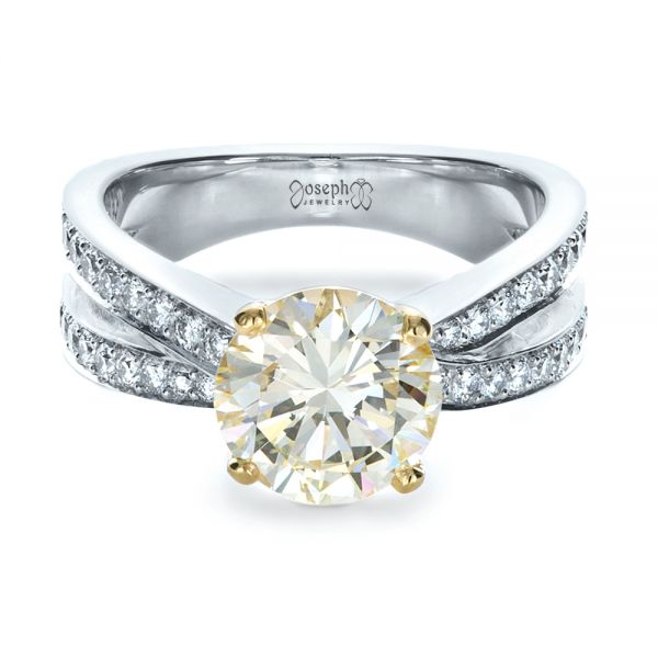 Platinum And 18K Gold Custom Canary Diamond Engagement Ring - Flat View - 1225