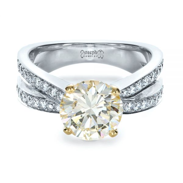  Platinum And 18K Gold Custom Canary Diamond Engagement Ring - Flat View -  1225