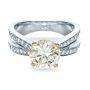  Platinum And 18K Gold Custom Canary Diamond Engagement Ring - Flat View -  1225 - Thumbnail