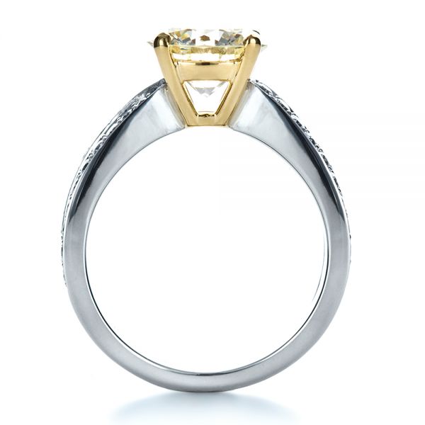Platinum And 18K Gold Custom Canary Diamond Engagement Ring - Front View - 1225