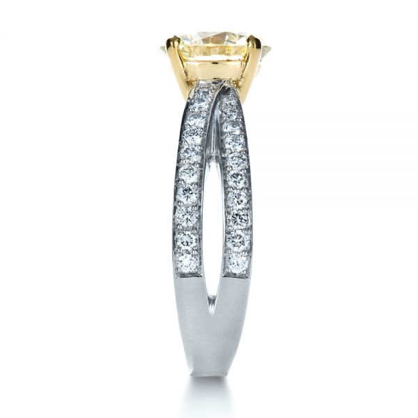 Platinum And 18K Gold Custom Canary Diamond Engagement Ring - Side View - 1225