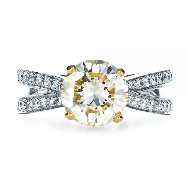  Platinum And 18K Gold Custom Canary Diamond Engagement Ring - Top View -  1225