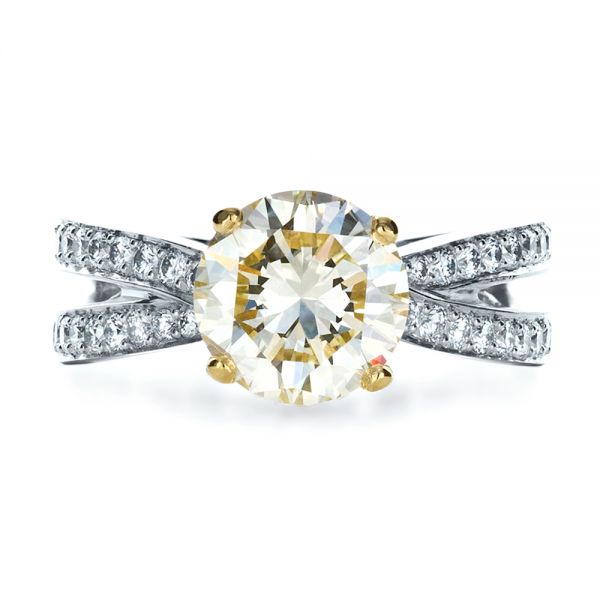 Platinum And 18K Gold Custom Canary Diamond Engagement Ring - Top View - 1225