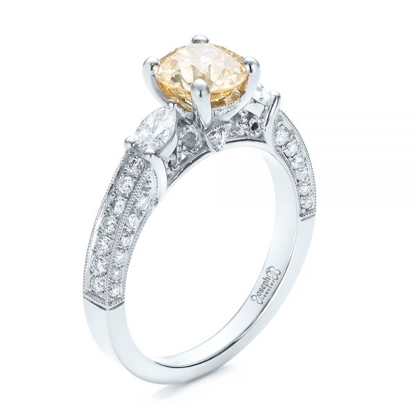  Platinum Custom Champagne Diamond Engagement Ring - Three-Quarter View -  100926