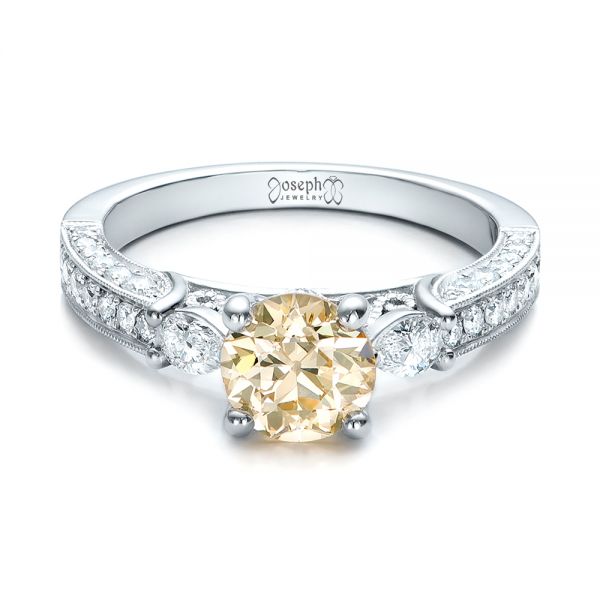  Platinum Custom Champagne Diamond Engagement Ring - Flat View -  100926