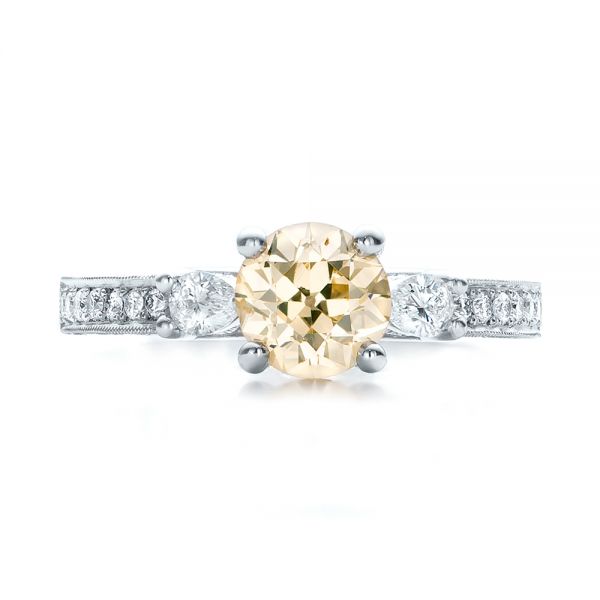  Platinum Custom Champagne Diamond Engagement Ring - Top View -  100926
