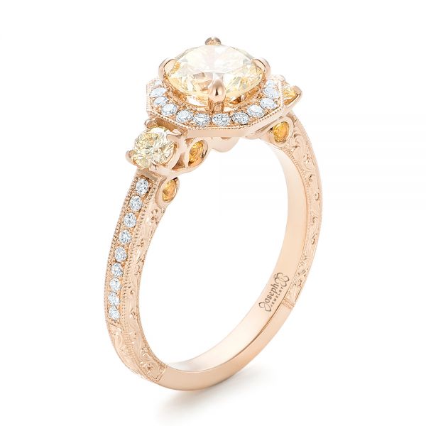 18k Rose Gold 18k Rose Gold Custom Champagne Diamonds And Diamond Halo Engagement Ring - Three-Quarter View -  102772