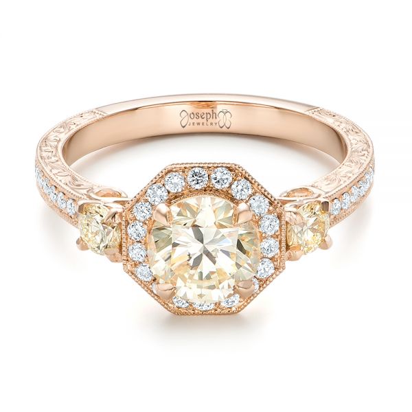 18k Rose Gold 18k Rose Gold Custom Champagne Diamonds And Diamond Halo Engagement Ring - Flat View -  102772