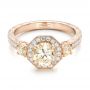 14k Rose Gold Custom Champagne Diamonds And Diamond Halo Engagement Ring - Flat View -  102772 - Thumbnail