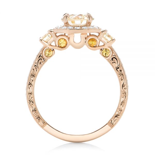 14k Rose Gold Custom Champagne Diamonds And Diamond Halo Engagement Ring - Front View -  102772