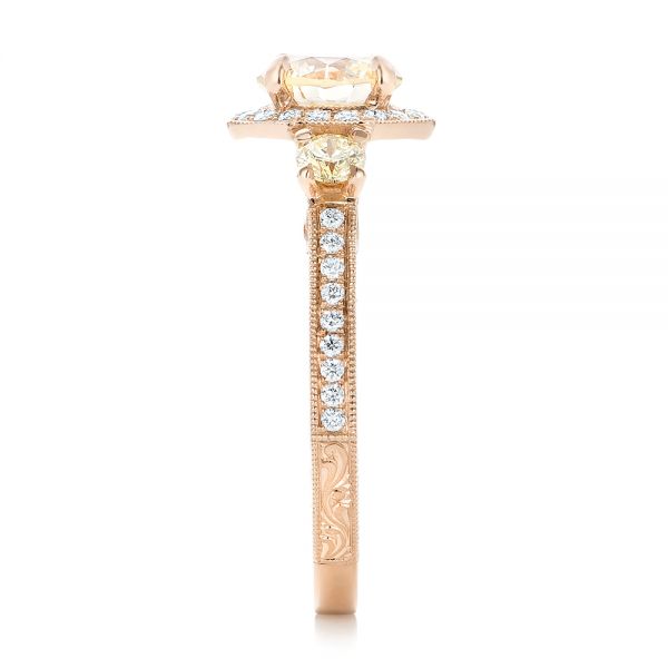 18k Rose Gold 18k Rose Gold Custom Champagne Diamonds And Diamond Halo Engagement Ring - Side View -  102772