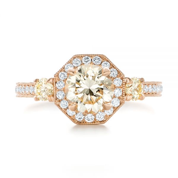 14k Rose Gold Custom Champagne Diamonds And Diamond Halo Engagement Ring - Top View -  102772