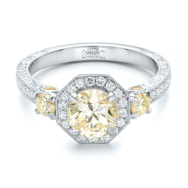 18k White Gold 18k White Gold Custom Champagne Diamonds And Diamond Halo Engagement Ring - Flat View -  102772