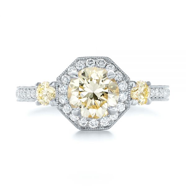  Platinum Platinum Custom Champagne Diamonds And Diamond Halo Engagement Ring - Top View -  102772