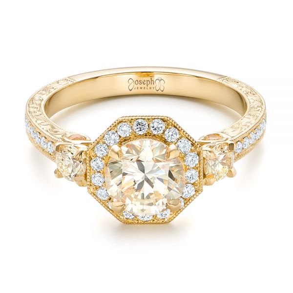 14k Yellow Gold 14k Yellow Gold Custom Champagne Diamonds And Diamond Halo Engagement Ring - Flat View -  102772
