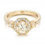 14k Yellow Gold 14k Yellow Gold Custom Champagne Diamonds And Diamond Halo Engagement Ring - Flat View -  102772 - Thumbnail