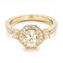 14k Yellow Gold 14k Yellow Gold Custom Champagne Diamonds And Diamond Halo Engagement Ring - Flat View -  102772 - Thumbnail