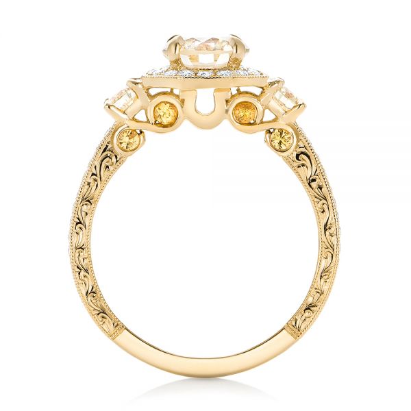 18k Yellow Gold 18k Yellow Gold Custom Champagne Diamonds And Diamond Halo Engagement Ring - Front View -  102772