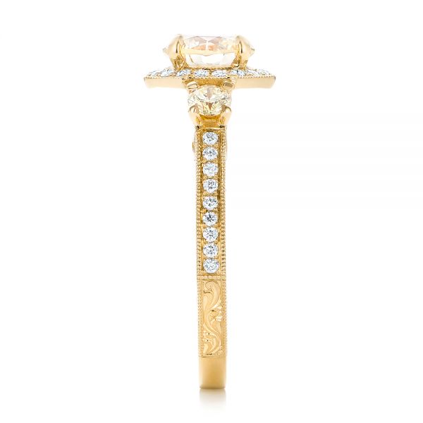 18k Yellow Gold 18k Yellow Gold Custom Champagne Diamonds And Diamond Halo Engagement Ring - Side View -  102772