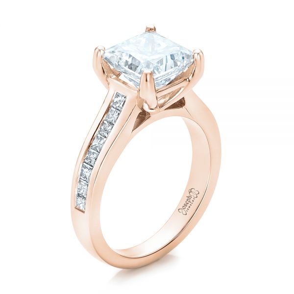 18k Rose Gold 18k Rose Gold Custom Channel Set Princess Cut Diamond Engagement Ring - Three-Quarter View -  101107