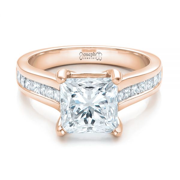 14k Rose Gold 14k Rose Gold Custom Channel Set Princess Cut Diamond Engagement Ring - Flat View -  101107