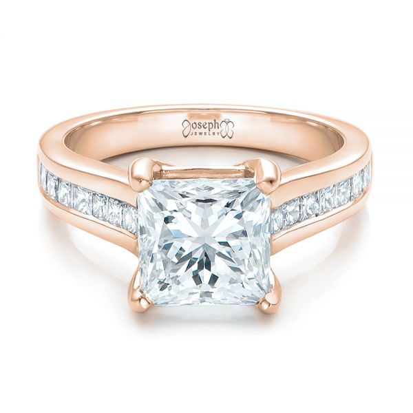 18k Rose Gold 18k Rose Gold Custom Channel Set Princess Cut Diamond Engagement Ring - Flat View - 101107