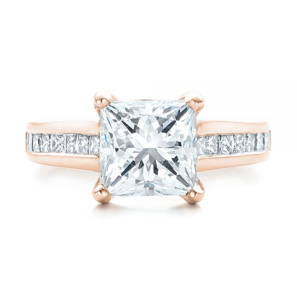 14k Rose Gold 14k Rose Gold Custom Channel Set Princess Cut Diamond Engagement Ring - Top View -  101107