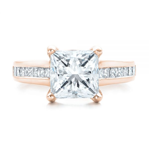 18k Rose Gold 18k Rose Gold Custom Channel Set Princess Cut Diamond Engagement Ring - Top View - 101107