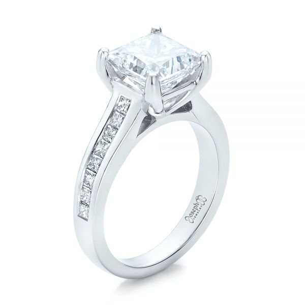  Platinum Custom Channel Set Princess Cut Diamond Engagement Ring - Three-Quarter View -  101107