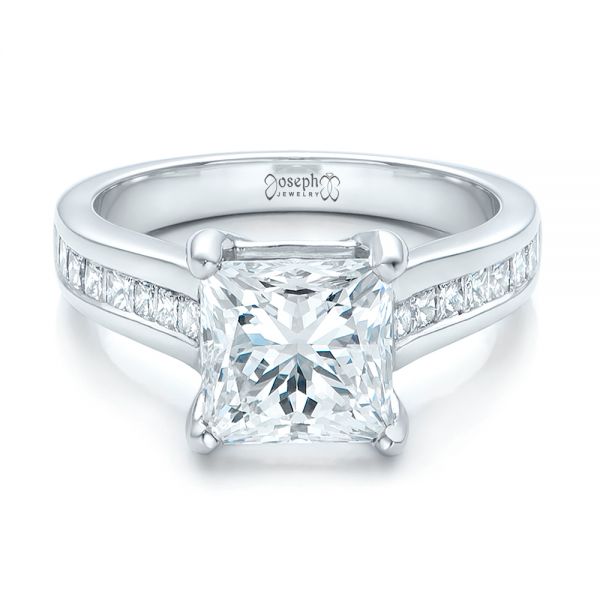  Platinum Custom Channel Set Princess Cut Diamond Engagement Ring - Flat View -  101107