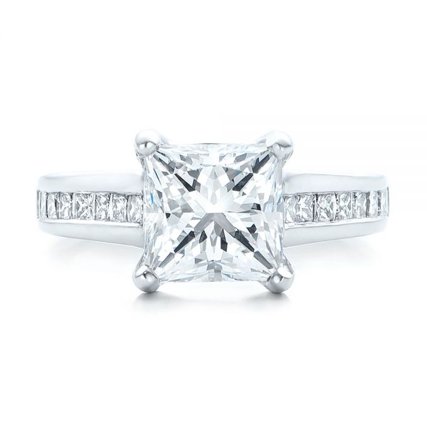 14k White Gold 14k White Gold Custom Channel Set Princess Cut Diamond Engagement Ring - Top View -  101107