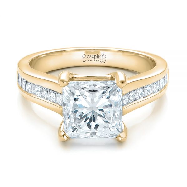 18k Yellow Gold 18k Yellow Gold Custom Channel Set Princess Cut Diamond Engagement Ring - Flat View -  101107