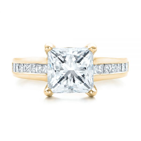 14k Yellow Gold 14k Yellow Gold Custom Channel Set Princess Cut Diamond Engagement Ring - Top View -  101107