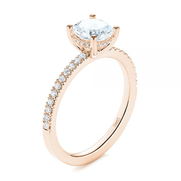 18k Rose Gold 18k Rose Gold Custom Classic Diamond Engagement Ring - Three-Quarter View -  105068