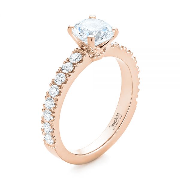 18k Rose Gold 18k Rose Gold Custom Classic Engagement Ring - Three-Quarter View -  104158