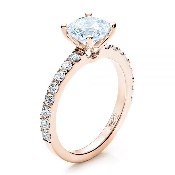 14k Rose Gold 14k Rose Gold Custom Classic Engagement Ring - Three-Quarter View -  1469