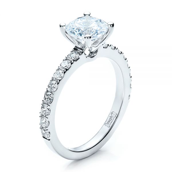 18k White Gold Custom Classic Engagement Ring - Three-Quarter View -  1469