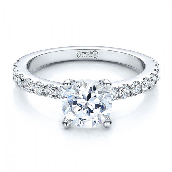 18k White Gold Custom Classic Engagement Ring - Flat View - 1469