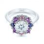  Platinum Custom Cluster Amethyst Sapphire And Diamond Engagement Ring - Flat View -  104823 - Thumbnail