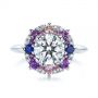  Platinum Custom Cluster Amethyst Sapphire And Diamond Engagement Ring - Top View -  104823 - Thumbnail