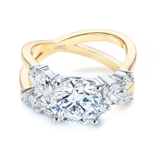 14k Yellow Gold And Platinum Custom Cluster Diamond Two-tone Engagement Ring - Flat View -  105803