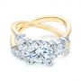 14k Yellow Gold And Platinum Custom Cluster Diamond Two-tone Engagement Ring - Flat View -  105803 - Thumbnail