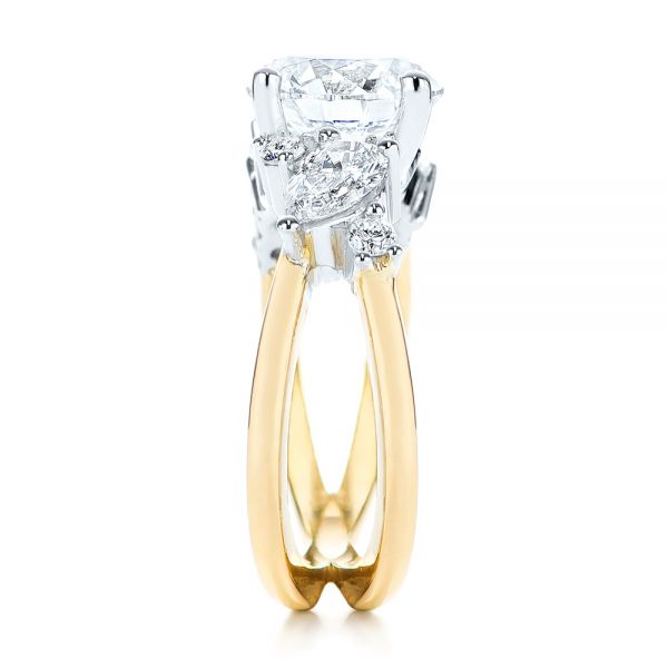 14k Yellow Gold And Platinum Custom Cluster Diamond Two-tone Engagement Ring - Side View -  105803