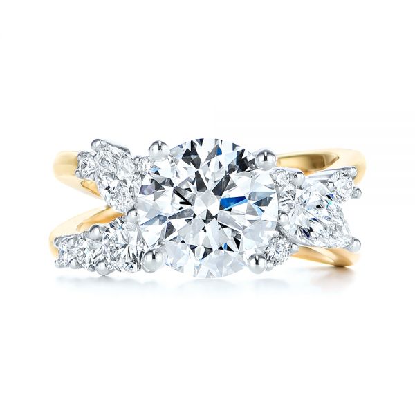 14k Yellow Gold And Platinum Custom Cluster Diamond Two-tone Engagement Ring - Top View -  105803