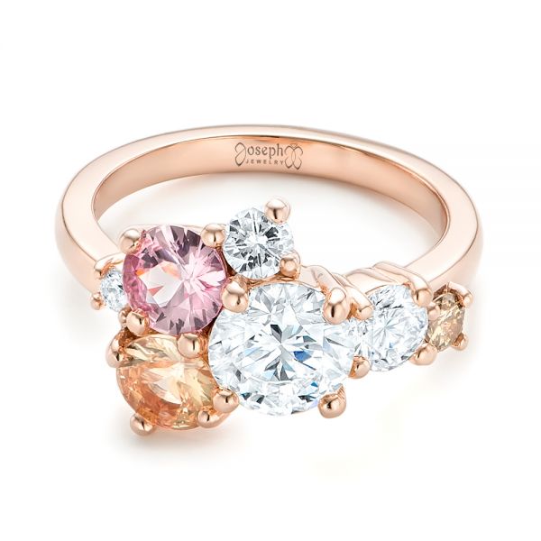 18k Rose Gold 18k Rose Gold Custom Cluster Set Diamond And Sapphire Engagement Ring - Flat View -  102855