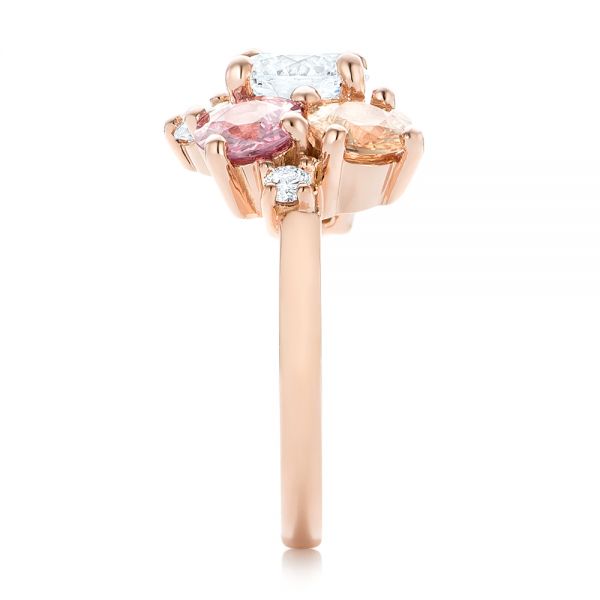 18k Rose Gold 18k Rose Gold Custom Cluster Set Diamond And Sapphire Engagement Ring - Side View -  102855