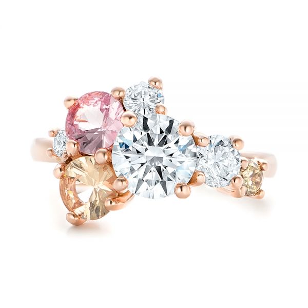 18k Rose Gold 18k Rose Gold Custom Cluster Set Diamond And Sapphire Engagement Ring - Top View -  102855