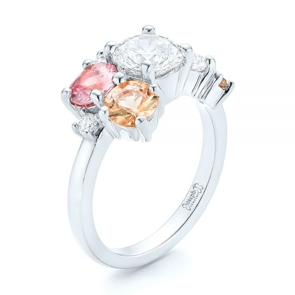 14k White Gold 14k White Gold Custom Cluster Set Diamond And Sapphire Engagement Ring - Three-Quarter View - 102855