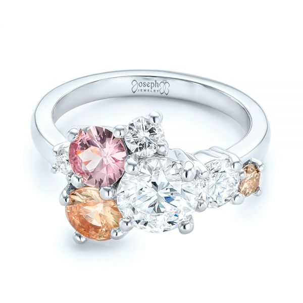 Platinum Platinum Custom Cluster Set Diamond And Sapphire Engagement Ring - Flat View -  102855