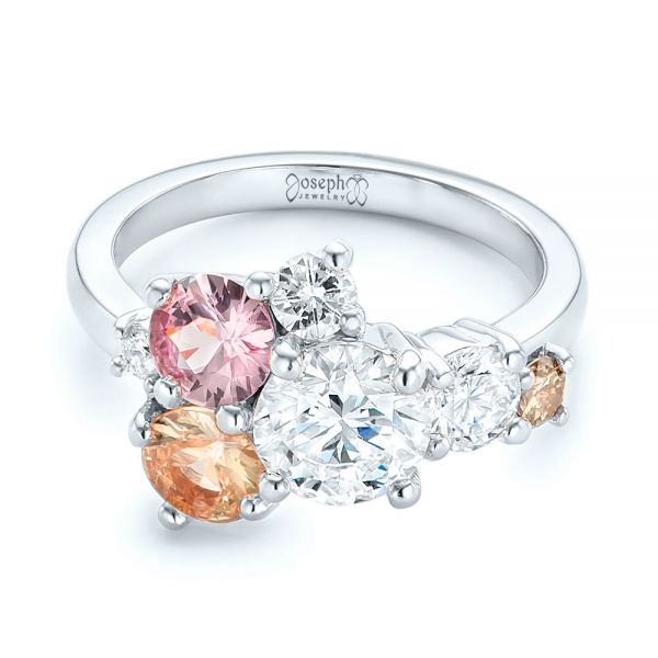 14k White Gold 14k White Gold Custom Cluster Set Diamond And Sapphire Engagement Ring - Flat View - 102855